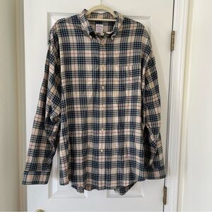 Brooks Brothers Men's Madison Fit Plaid Button-Down Shirt XL Navy Green Cream